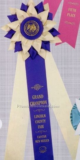 16" Custom Rosette Ribbon With 2"x13" Triple Streamer & 6" Head