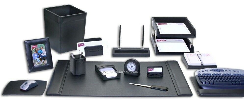 16-piece Classic Leather Desk Set - Black