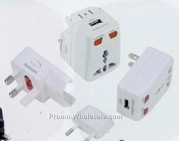 2-1/4"x3-1/4"x2-1/2" Universal Travel Adaptor W / USB Power Port Kit