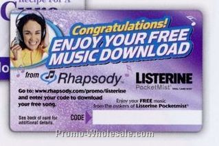 2-1/8"x3-3/8" Plastic Prepaid Music Download Card (1 Song)