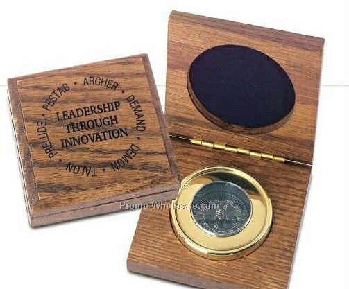 2"x1/2" Admiral's Compass W/Oak Case