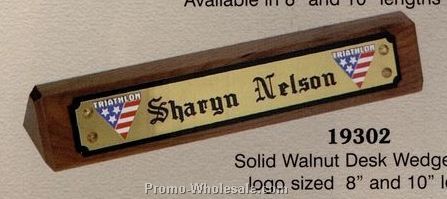2"x10" Solid Walnut Triangle Desk Wedge Name Plate With Logo