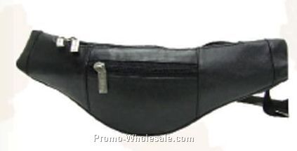 25cmx20cmx5-1/2cm Black Lambskin 3-zipper Waist Wallet Fanny Pack