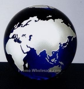 3" Cobalt Blue Molten Glass World Globe W/ Silver Accent