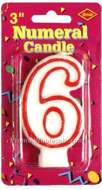 3" Outlined Number 6 Numeral Candle