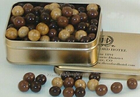 3-5/8"x5"x1-5/8" Rectangle Tin Filled With Malted Milk Balls