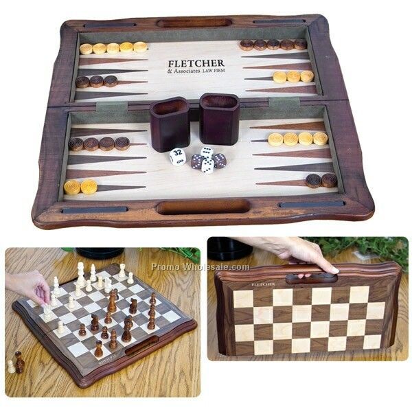 3 In 1 Wooden Board Game Set (Imprinted)