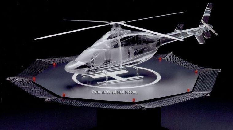 30"x30" 3-d Glass Replica Helicopter W/ Base