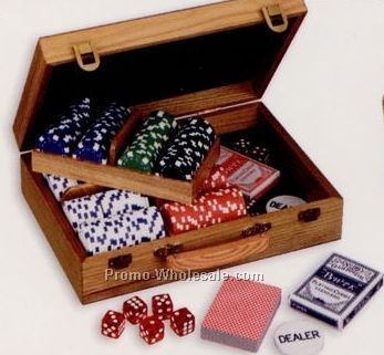 300 Pc. Poker Chip Set Wooden Carrying Case (Includes Blank Chips)