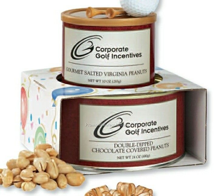 34 Oz. Corporate Gift Tower Chocolate Covered Peanuts & Salted Peanuts