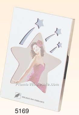 4-1/4"x5-3/4"x3/8" Chrome Plated Star Photo Frame (3"x3" Photo) -screened