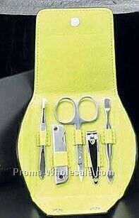 5 Piece Manicure Set With Black Leather Case