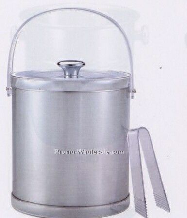 5 Quart Brushed Silver Double Wall Ice Bucket W/ Classic Bands