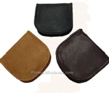 8-4/5cmx8cmx2cm Medium Brown Cowhide Tray Change Purse W/Snap Button