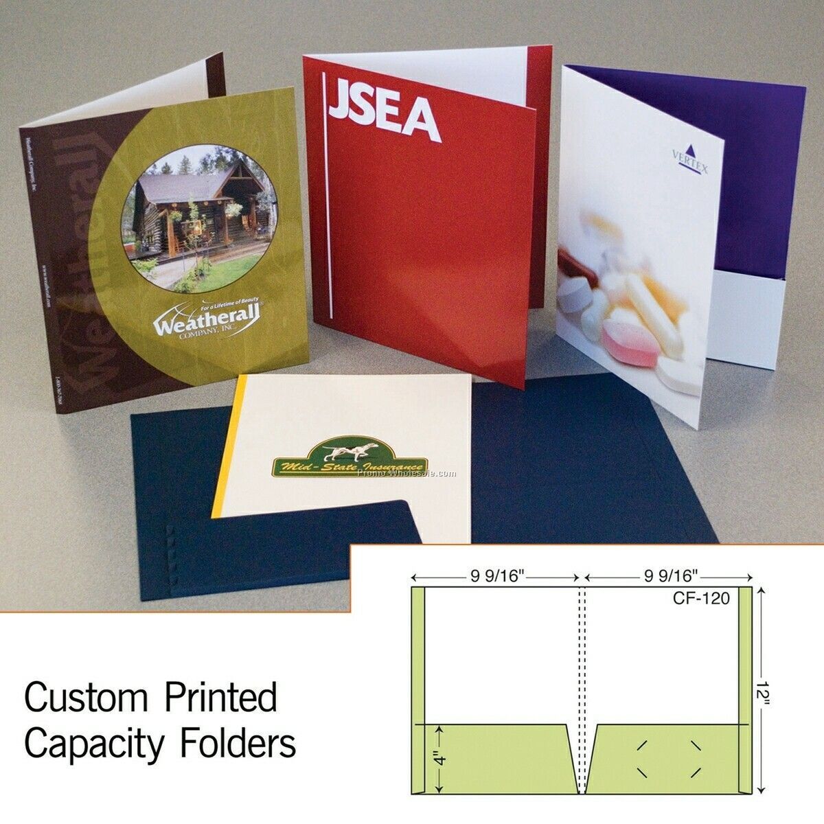 9"x12" Folder W/ Box Pocket, Flat Pocket & 1/4" Spine (2 Color)