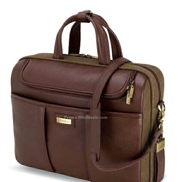 Catania Brown Napa Leather/ Canvas Briefcase 16"x11-1/2"x4"