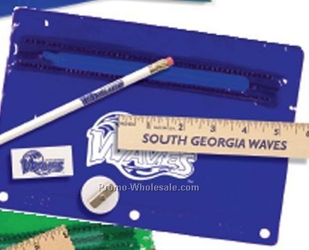 Clear Translucent School Kit With Pencil/ Ruler/ Eraser/ Sharpener