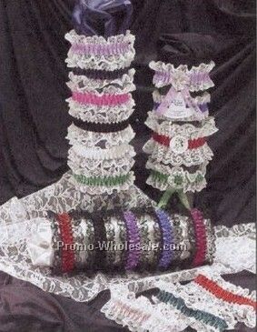 Double Laced Leg Garter W/Imprint Emblem - 1 Color