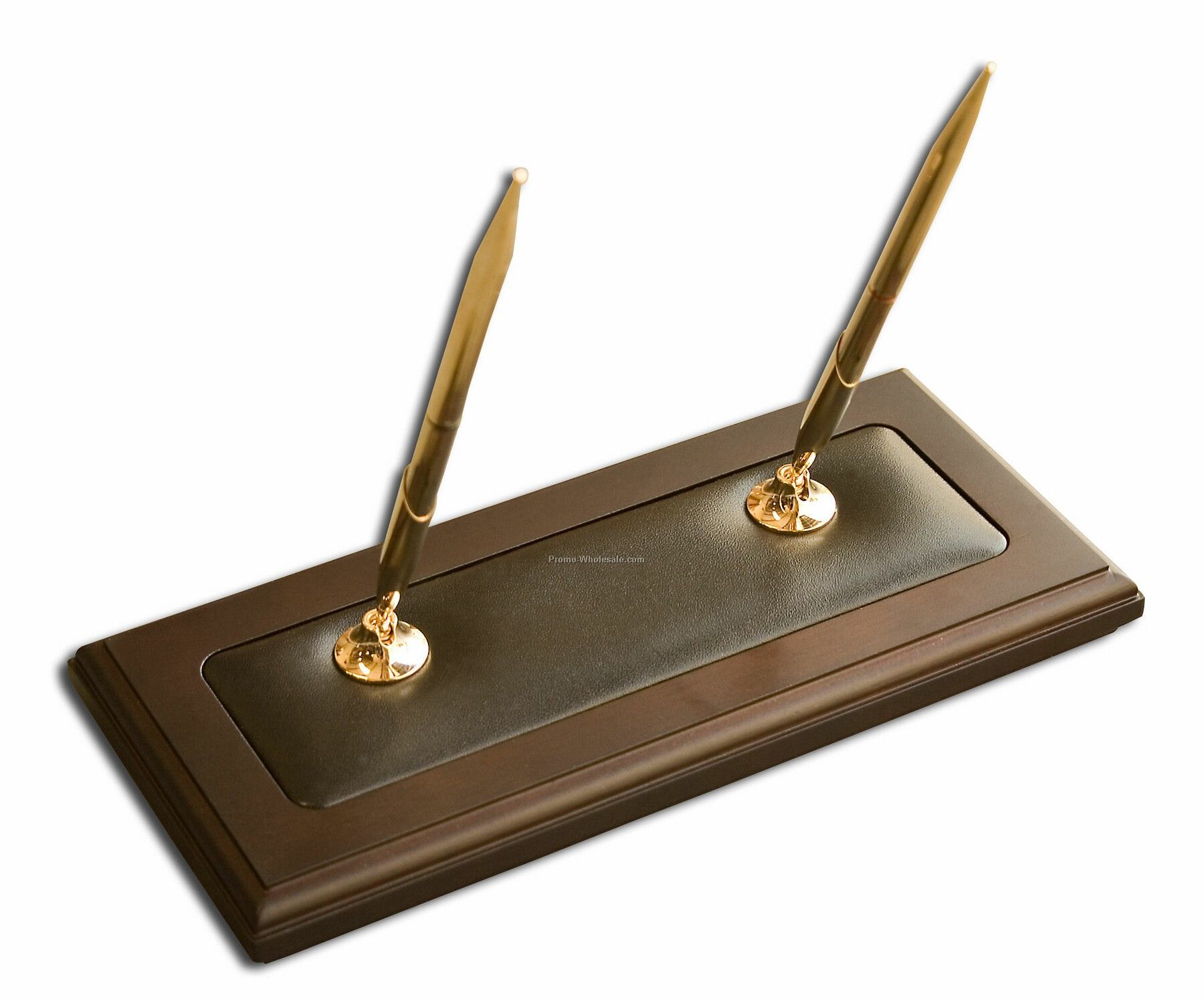 Double Pen Stand In Leather & Walnut Trim