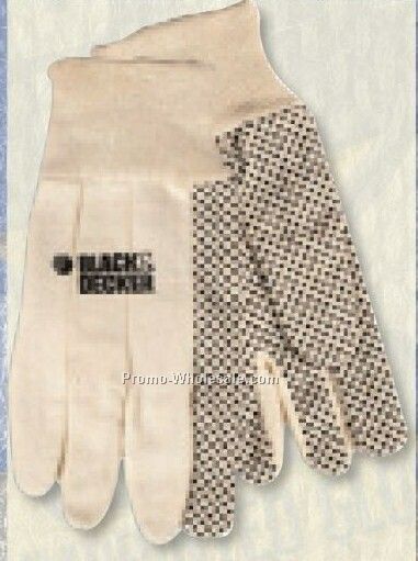 Economy Cotton Canvas Glove With Black Pvc Dot Palm, Index & Thumb (S, L)