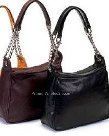 Ladies Handbag In Cow Leather With Metal Chain