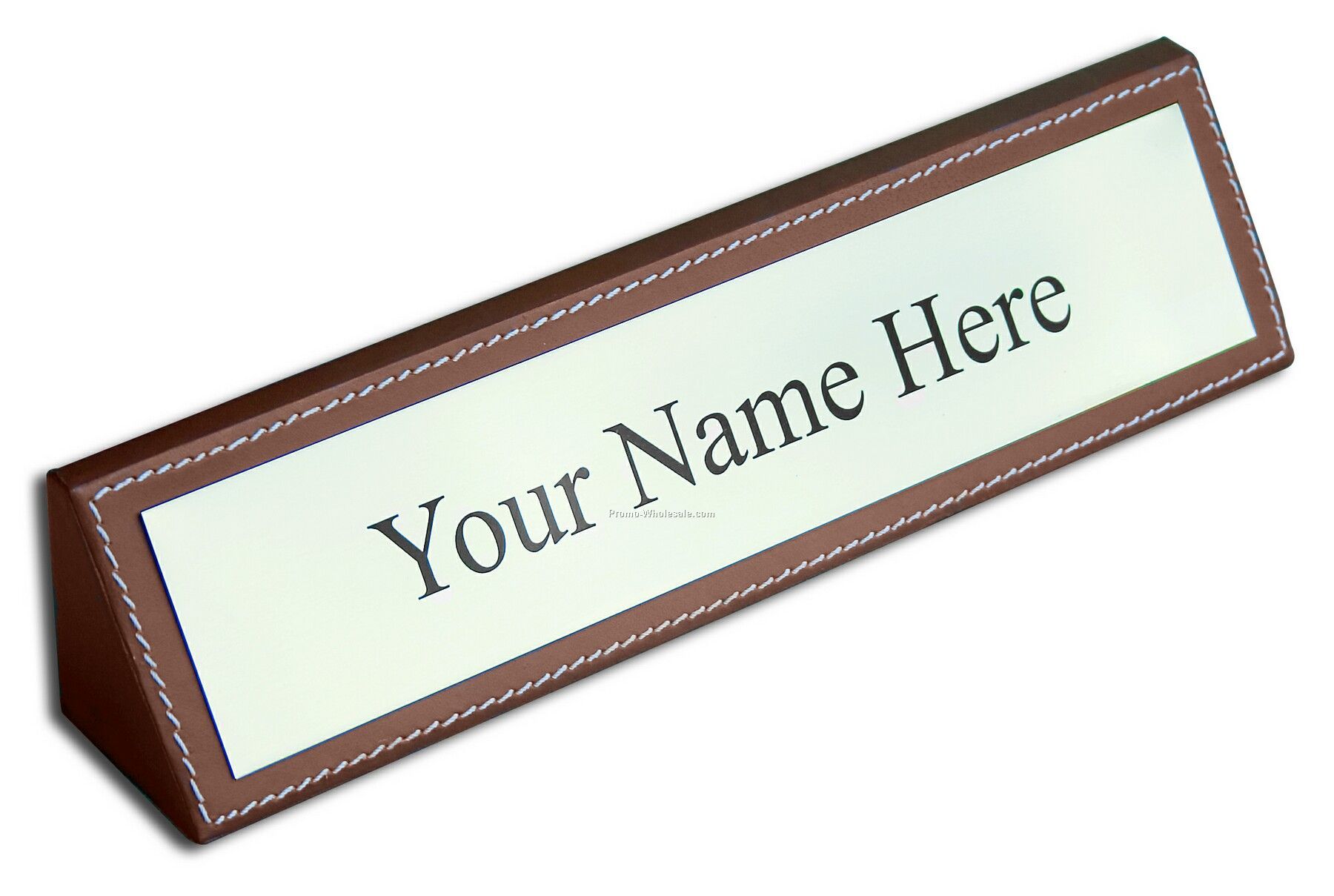 Leather Name Plate - Brown With Gold Or Silver Plate