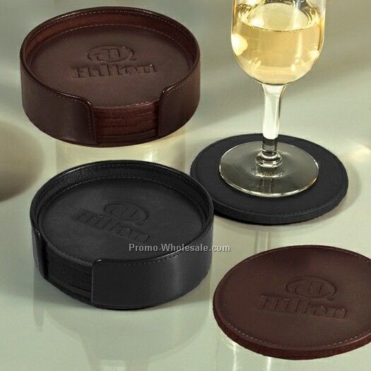 Lincoln Center Round Leather Coaster Set
