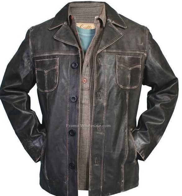 Men's Sanded Calf Leather Ranch Coat - Charcoal Gray (S-2xl)