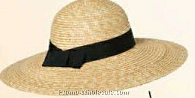 Natural Sewn Braid Straw Hat W/ Black Band (One Size Fit Most)