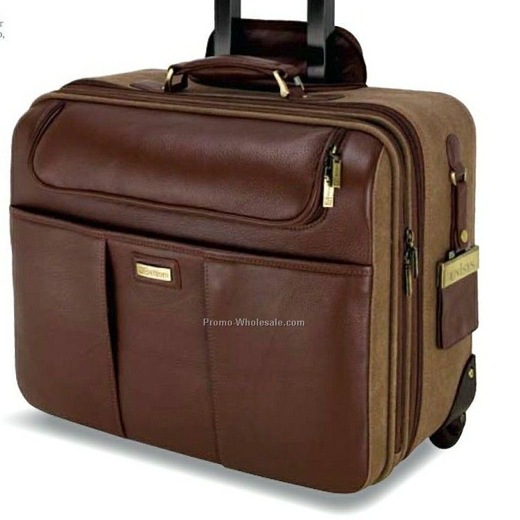 Palermo Brown Napa Leather/ Canvas Trolley Case 18"x14"x8-1/2"