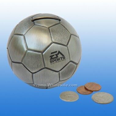 Pewter Finish Soccer Money Bank (Screened)