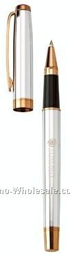 Platinum Rollerball Metal Pen W/ Pull-off Cap & Brass Trim