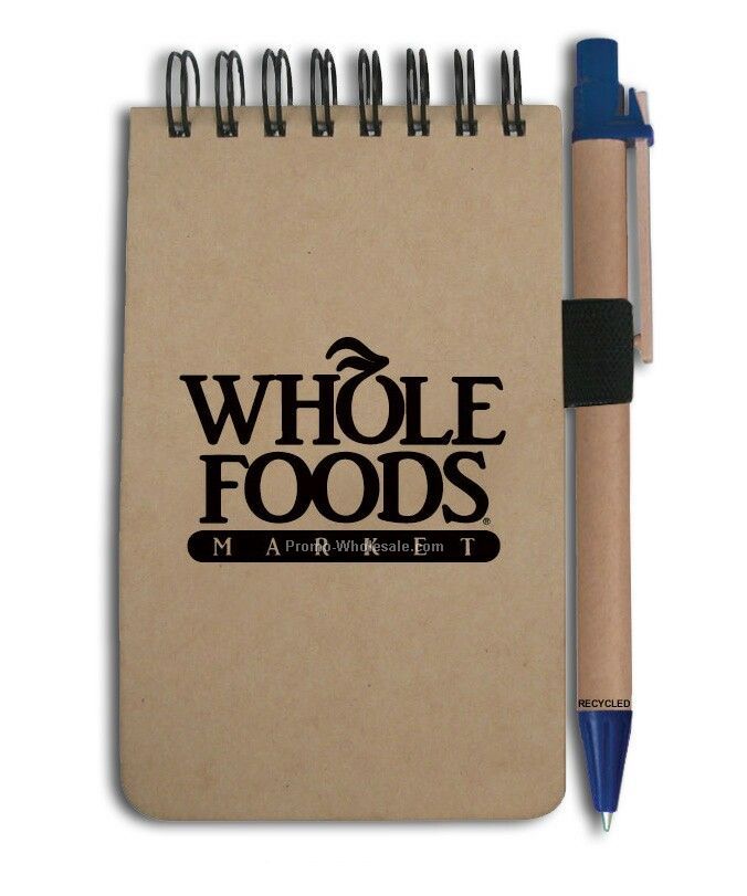Recycled Jotter Style Notebook W/ Pen (Blue)