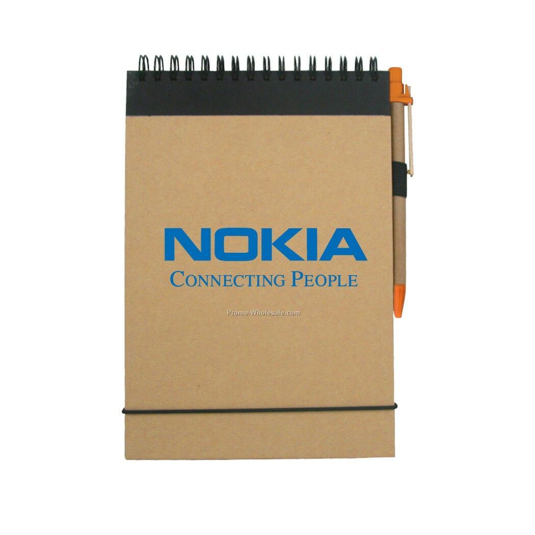 Recycled Reporter Style Notebook W/ Pen (Orange)