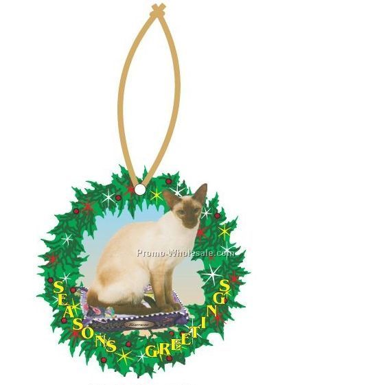 Siamese Cat Executive Wreath Ornament W/ Mirrored Back (12 Sq. Inch)