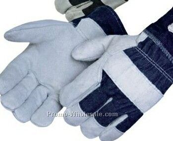 Split Cowhide Work Gloves W/Denim Cuff (Large)