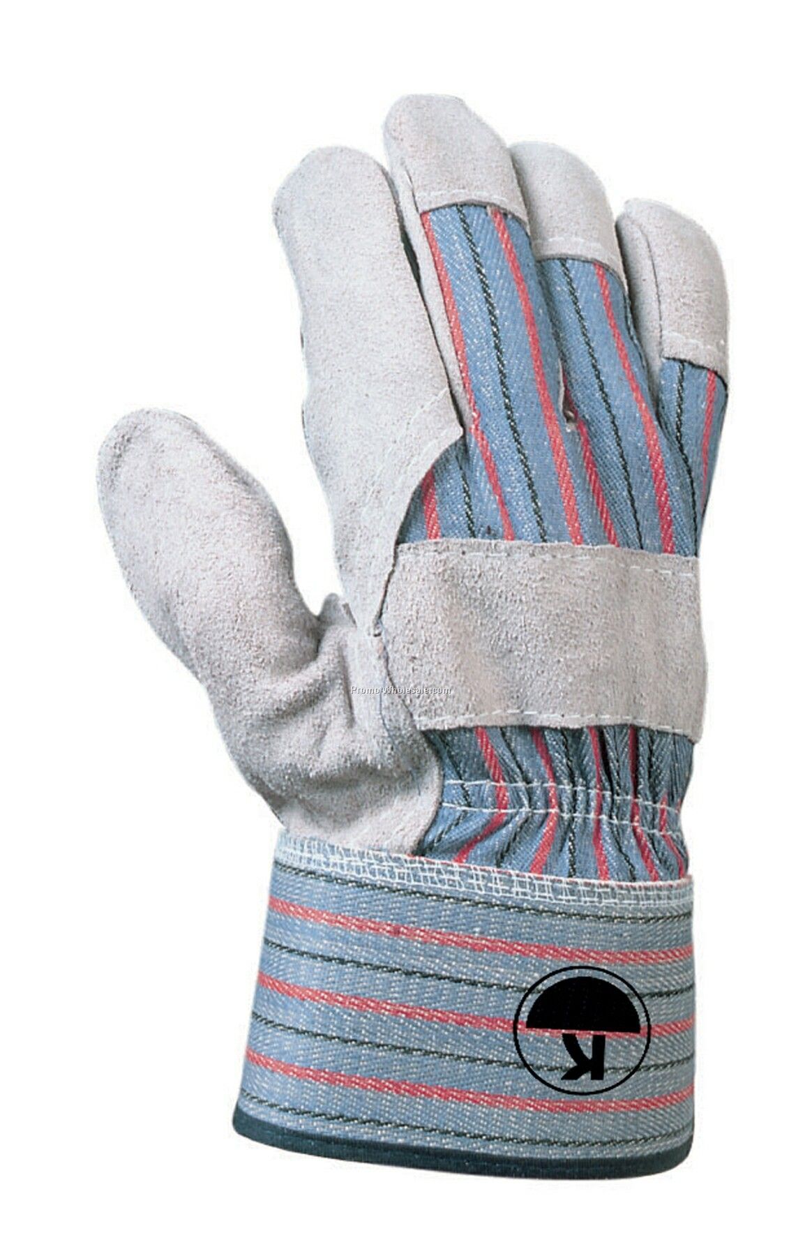 Split Leather Palm Cowhide Glove With Stripe Fabric Back (One Size)