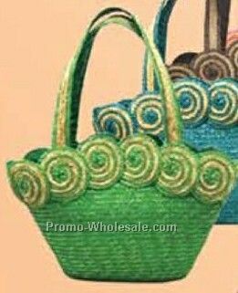 Straw Handbag With Swirl Design Around Rim