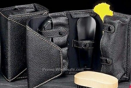 Tarnish Proof Shoe Shine Set With Black Leather Case