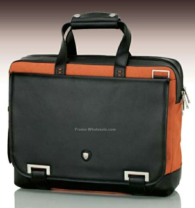 Tonino Lamborghini Orange/ Black Briefcase 15"x12"x5-1/4"