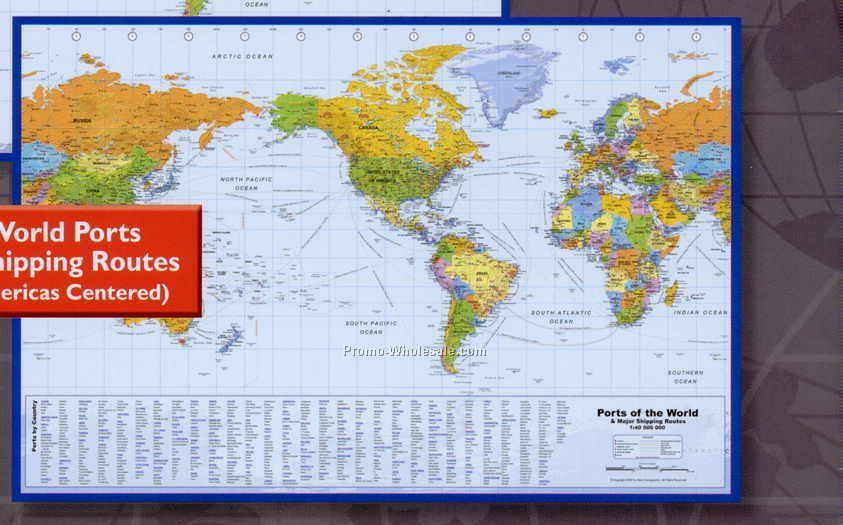 World Ports & Shipping Routes Poster/Desk Pad/Calendar W/Americas Centered