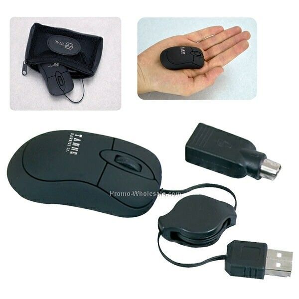1-1/2"x3"x1" Mini Optical Mouse With Retractable Cord (Imprinted)