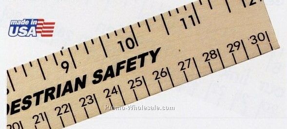 12" Clear Lacquer Wood Ruler W/ English & Metric Scale - Standard Delivery