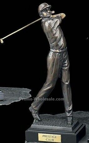 15"x5-3/4"x3-3/4" Large Man Golfer Solid Brass Bronze Finish Sculpture