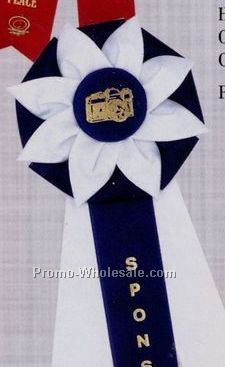 16" Custom Rosette Ribbon With Triple 2"x13" Streamers & 5-1/2" Head