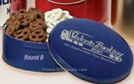 16 Oz. Custom Round Tin - Mini Pretzels