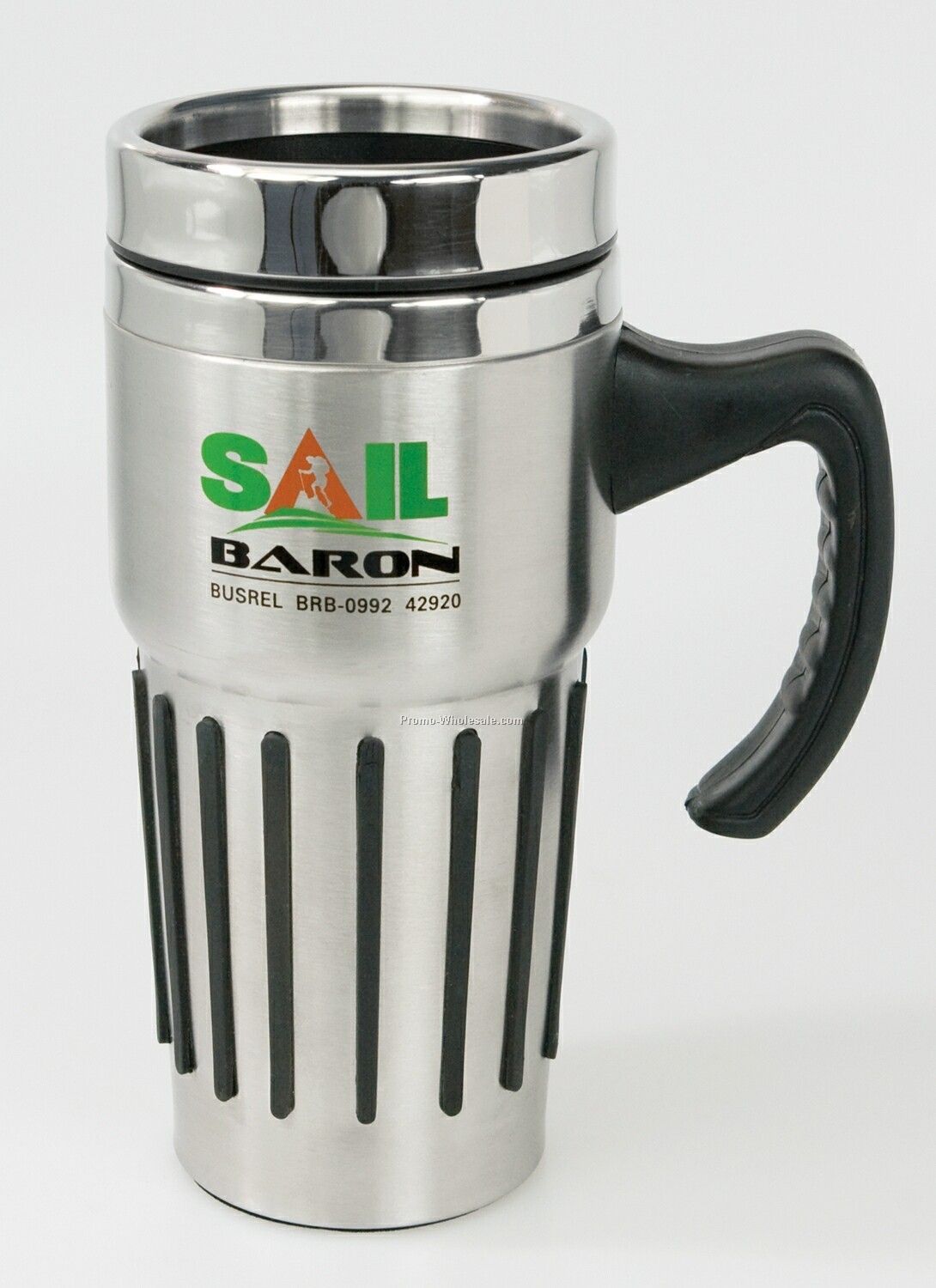 16 Oz. Stainless Steel Double Wall Mug W/ Rubber Stripper