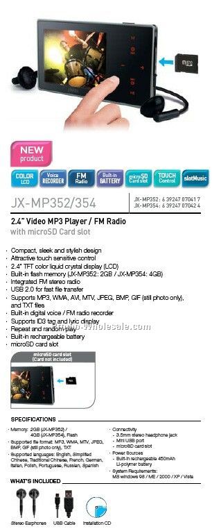 2.4" Video Mp3 Player/FM Radio W/Microsd Card Slot - 4gb