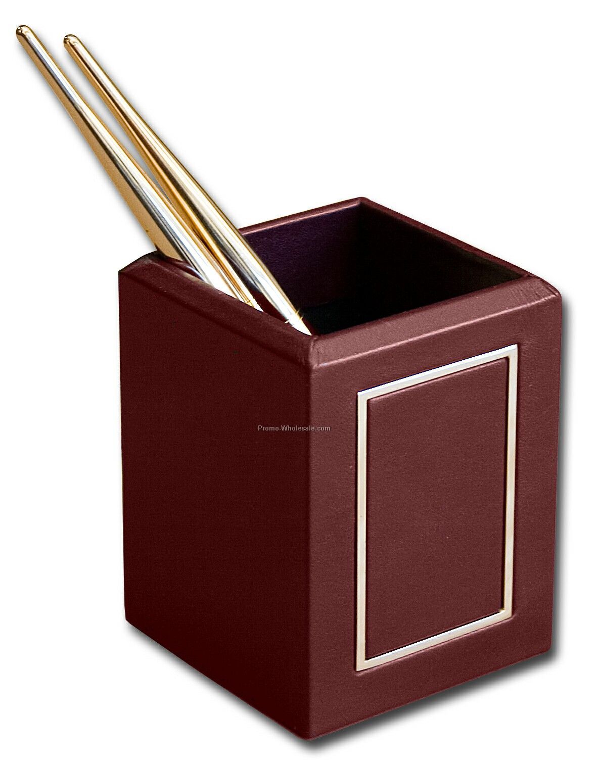 24kt Gold Plated Leather Pencil Cup Holder - Burgundy