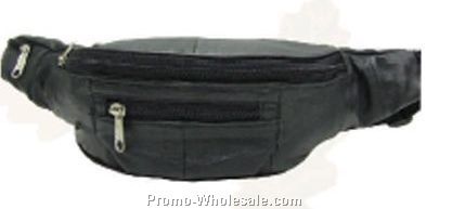 25cmx11cmx10cm Black Lambskin 4-zipper Waist Wallet Fanny Pack W/Loops